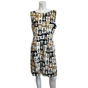 Trashy Diva by Candice Gwinn Black Tan Fleur De Lis Stretch Sheath Dress 12 NWOT